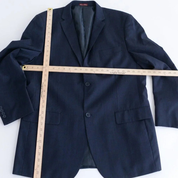 Vintage Blair Underwood Navy Double Button 100% Wool Blazer Size 46L - Picture 4 of 11